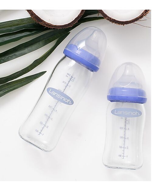 Lansinoh Glass Baby Bottle - Natural Wave Teat - 160 ml - From Birth - BPA and BPS free Baby Bottles