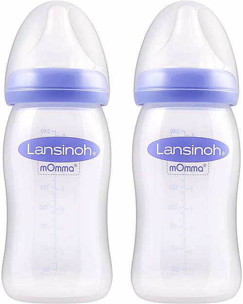Lansinoh Pack of 2 Bottles Natural Wave Teat 240 ml From Birth BPA and BPS free unisex