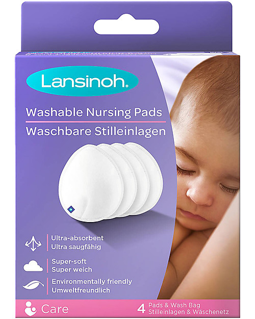 Lansinoh Washable Breast Pads - 4 Pieces - Anatomical Shape - Non-Slip Edges Breast Pads