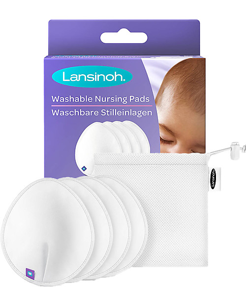 Lansinoh Washable Breast Pads - 4 Pieces - Anatomical Shape - Non-Slip Edges Breast Pads