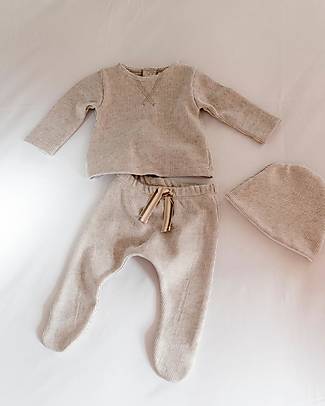 Laranjinha 2-piece Birth Set Shirt and Trousers with Feet - Beige - 100% Antibacterial Cotton Sets And Co-Ords