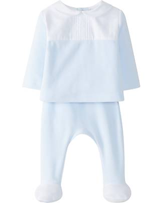 Laranjinha 2-piece Birth Set Shirt and Trousers with Feet - Classic Blue - Antibacterial Cotton Sets And Co-Ords