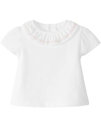 Laranjinha Blouse with Collar - White - Elasticated Cotton Bluse