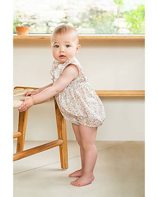 Laranjinha Body with Ruffles - Floral Pattern - White - 100% Cotton Short Rompers
