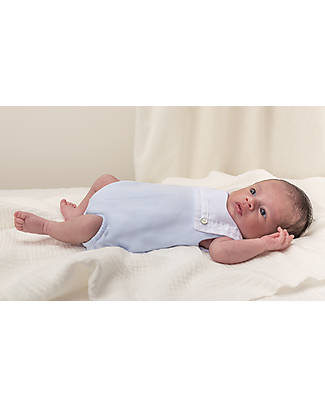 Laranjinha Bodysuit with Embroidery - Blue/White - 100% Cotton Short Sleeves Bodies