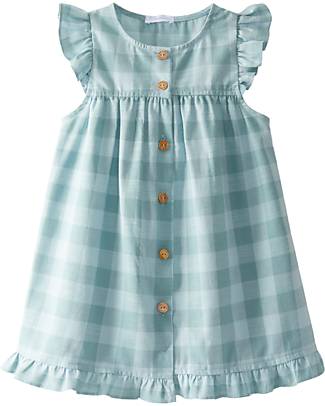 Laranjinha Checked Sleeveless Dress with Ruffles - Wooden Buttons - 100% Cotton Dresses_