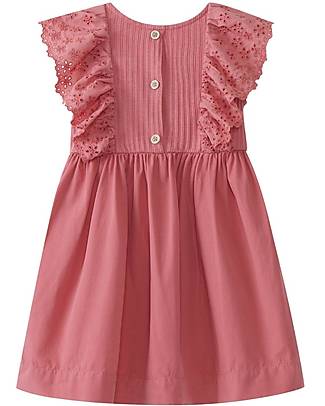 Laranjinha Dress with Embroidered Frills - Medium Pink - Elasticated Cotton Dresses_