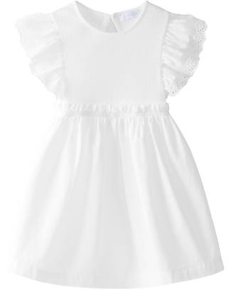 Laranjinha Dress with Embroidered Ruffle Sleeves - White - Cotton Dresses_