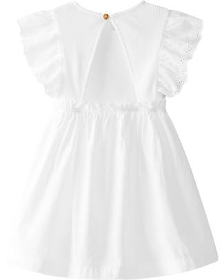 Laranjinha Dress with Embroidered Ruffle Sleeves - White - Cotton Dresses_