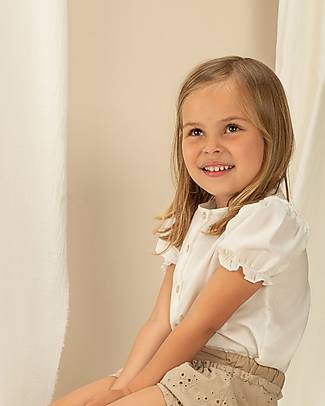 Laranjinha Elegant Blouse with Short Sleeves - Off-white - 100% Cotton Bluse