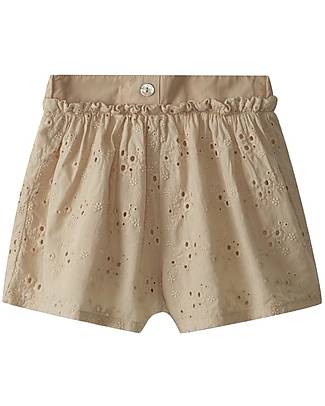 Laranjinha Embroidered Shorts with Frills - Camel - 100% Cotton Shorts