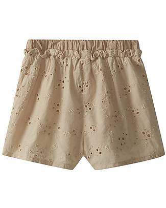 Laranjinha Embroidered Shorts with Frills - Camel - 100% Cotton Shorts