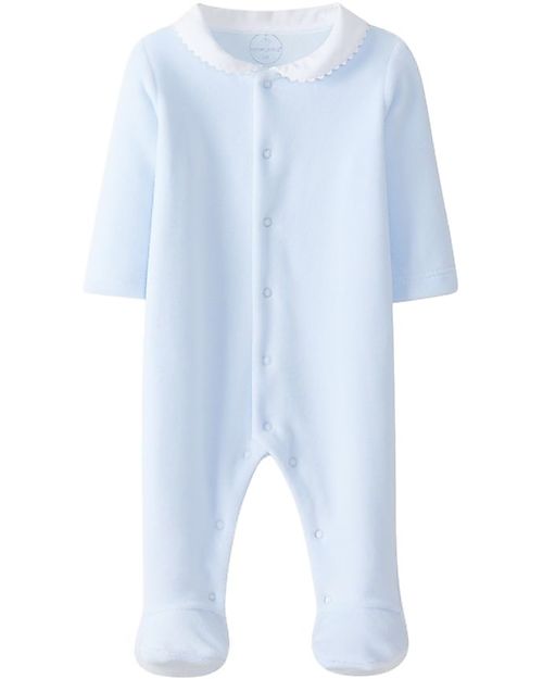 Laranjinha Footie - Classic Blue - 100% Antibacterial Cotton Velvet Babygrows