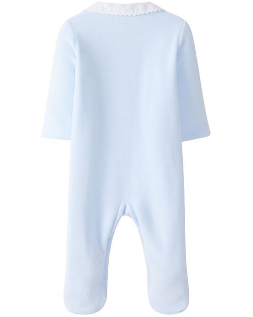 Laranjinha Footie - Classic Blue - 100% Antibacterial Cotton Velvet Babygrows