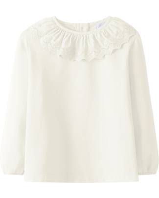 Laranjinha Long Sleeves Shirt - Off White - Cotton - Embroidered Details on the Collar Long Sleeves Tops