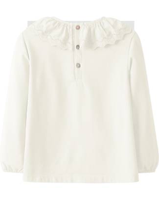 Laranjinha Long Sleeves Shirt - Off White - Cotton - Embroidered Details on the Collar Long Sleeves Tops