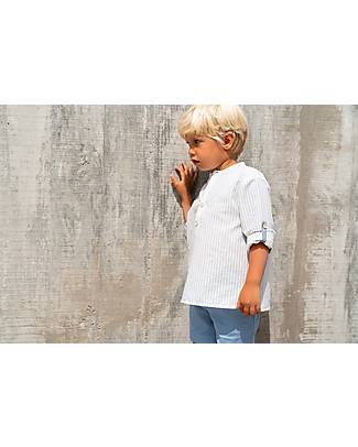 Laranjinha Long Sleeves Striped Blouse - White - 100% Cotton Bluse