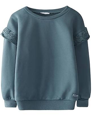 Laranjinha Long Sleeves Sweatshirt - Petrol Blue - 100% Cotton - with Lace Flounces Sweatshirts
