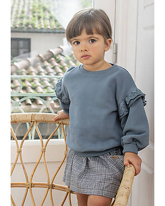 Laranjinha Long Sleeves Sweatshirt - Petrol Blue - 100% Cotton - with Lace Flounces Sweatshirts