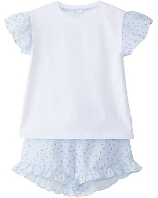 Laranjinha Pajamas with Frills - Blue/Pink - 100% Cotton Pyjamas