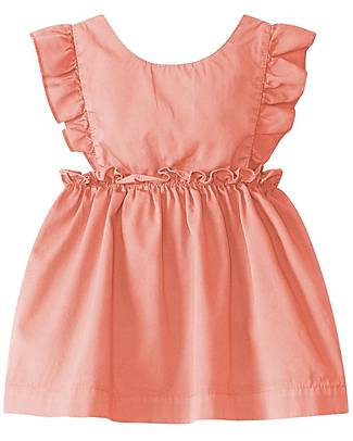Laranjinha Pinafore with Frills and Crossed Braces - Coral - Cotton Dresses_