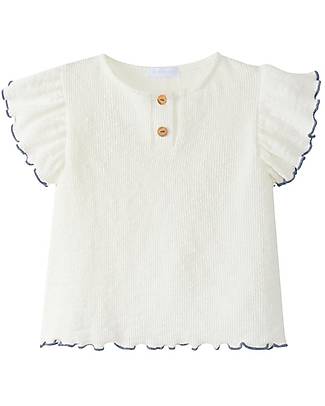 Laranjinha Ribbed T-shirt with Frills - Indigo - Cotton T-shirts