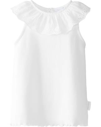 Laranjinha Ribbed Top with Embroidered - White - Stretch Cotton T-shirts