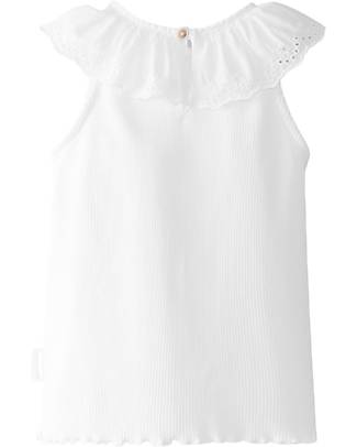 Laranjinha Ribbed Top with Embroidered - White - Stretch Cotton T-shirts