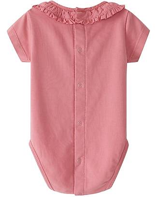 Laranjinha Short Sleeved Bodysuit with Frills - Medium Pink - Elasticated Cotton Short Sleeves Bodies