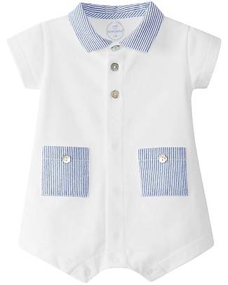 Laranjinha Short Sleeved Outfit - White/Navy - Elasticated Cotton Short Rompers