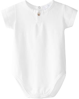 Laranjinha Short Sleeves Bodysuit with Button - White - Cotton Short Sleeves Bodies