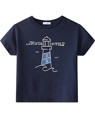 Laranjinha Short Sleeves T-Shirt with Lighthouse - Navy Blue - 100% Cotton T-shirts