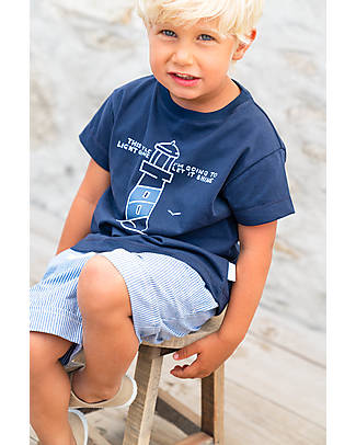 Laranjinha Short Sleeves T-Shirt with Lighthouse - Navy Blue - 100% Cotton T-shirts