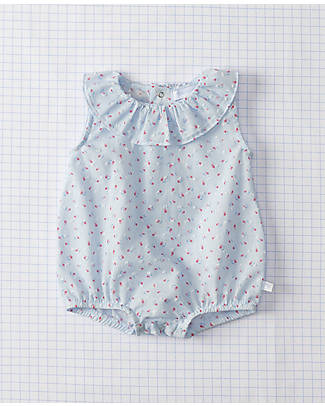 Laranjinha Shortie with Frills - Blue/Pink - 100% Cotton Short Sleeves Bodies