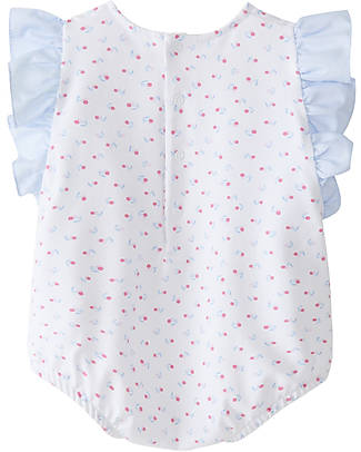 Laranjinha Shortie with Frills - White/Pink - Elasticated Cotton Short Sleeves Bodies