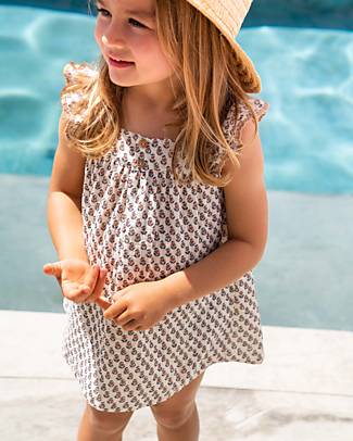Laranjinha Sleeveless Dress with Ruffles - Floral Pattern - 100% Cotton Dresses_