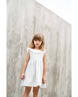 Laranjinha Sleeveless Dress with Ruffles - White/Blue - 100% Cotton Dresses_