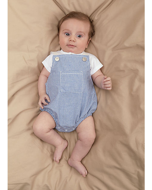 Laranjinha Striped Dungarees - Indigo - Cotton Dungarees