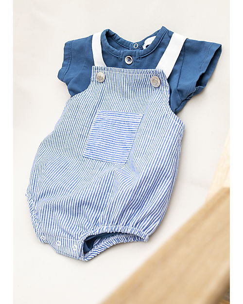 Laranjinha Striped Dungarees - Indigo - Cotton Dungarees