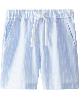 Laranjinha Striped Shorts with Elasticated Waist and Drawstring - Blue - Cotton and Linen Shorts