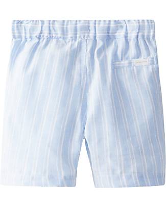 Laranjinha Striped Shorts with Elasticated Waist and Drawstring - Blue - Cotton and Linen Shorts