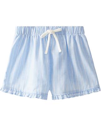 Laranjinha Striped Shorts with Elasticated Waist and Drawstring - Blue - Cotton and Linen Shorts