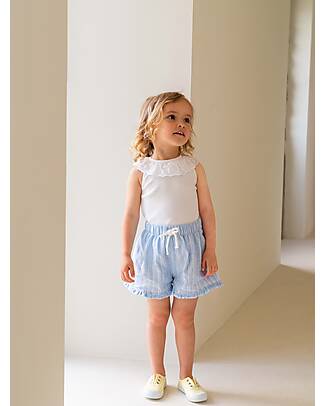 Laranjinha Striped Shorts with Elasticated Waist and Drawstring - Blue - Cotton and Linen Shorts