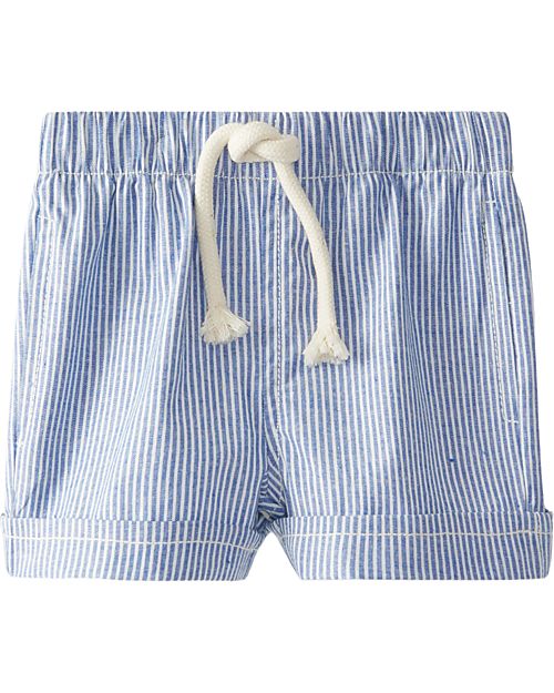 Laranjinha Striped Shorts with Elasticated Waist and Drawstring - Indigo - Cotton Shorts