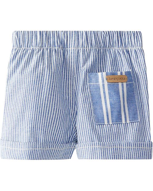 Laranjinha Striped Shorts with Elasticated Waist and Drawstring - Indigo - Cotton Shorts