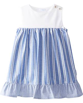 Laranjinha Striped Sleeveless Dress - White/Indigo - Cotton Dresses_