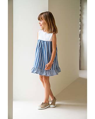 Laranjinha Striped Sleeveless Dress - White/Indigo - Cotton Dresses_