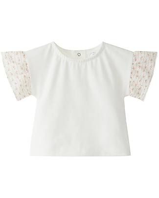 Laranjinha T-Shirt with Embroidered Sleeves - Salmon - Elasticated Cotton T-shirts