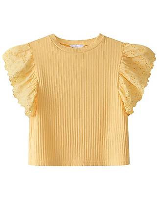 Laranjinha T-shirt with Embroidered Sleeves - Yellow - Elasticated Cotton T-shirts