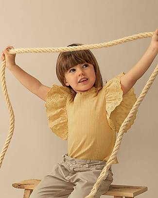 Laranjinha T-shirt with Embroidered Sleeves - Yellow - Elasticated Cotton T-shirts